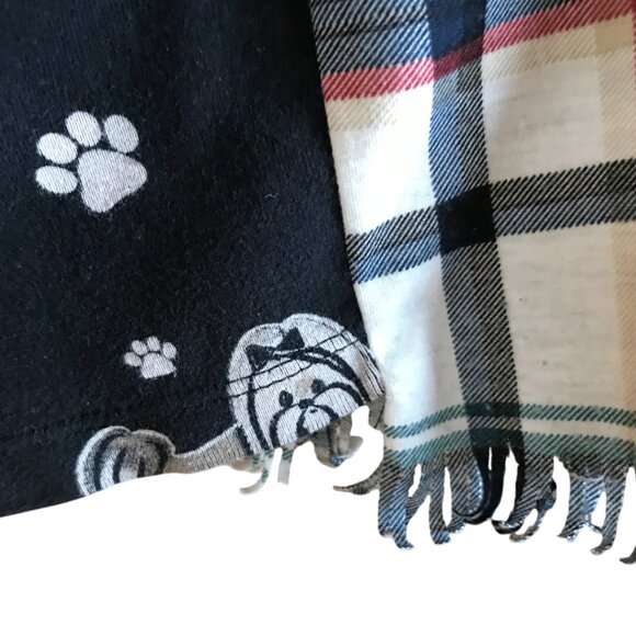 Upcycled Flannel Puppy Print Shirt, Size S-M: Oversized Sweater Top, Fringy Hem - Picture 6 of 13